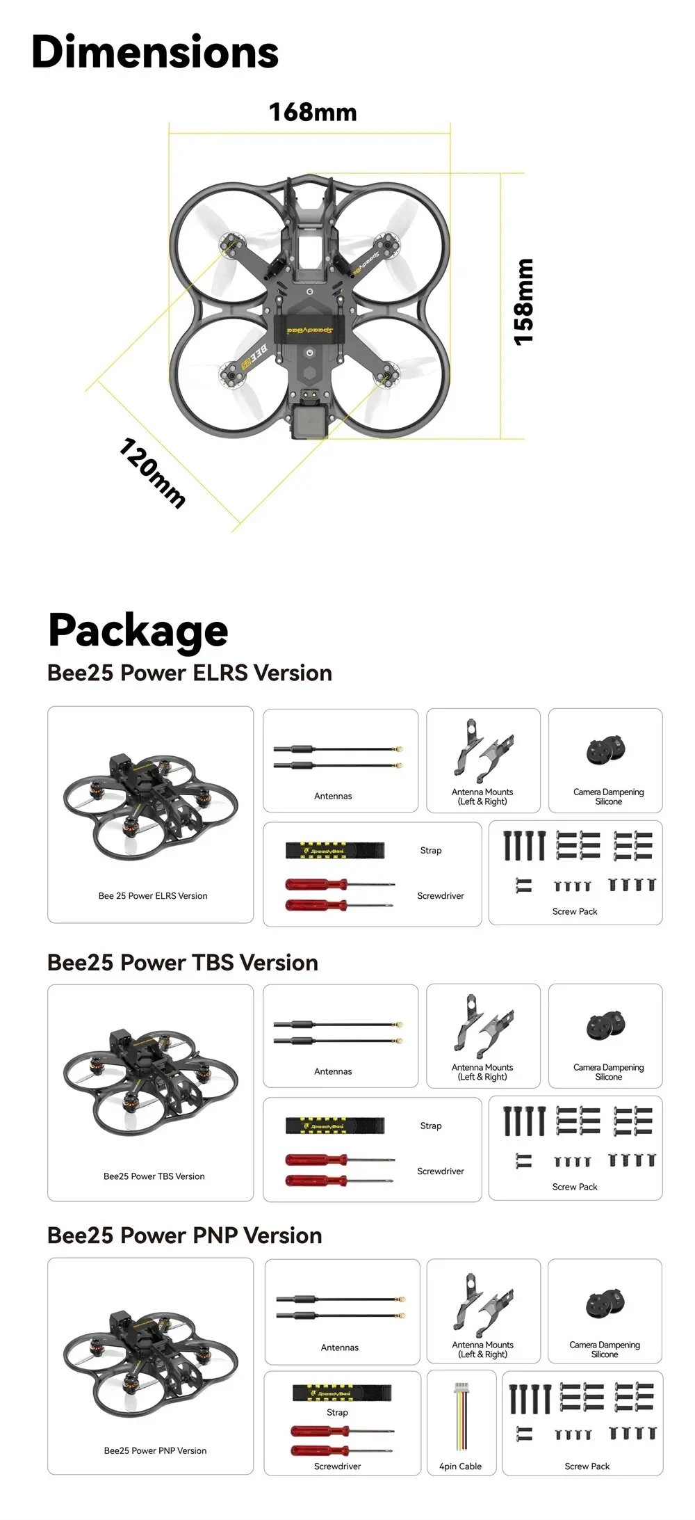 SpeedyBee Bee25 2.5inch HD FPV Drone ELRS 2.4G/PNP/TBS Nano/Aluminum Upgrade Kit For O3/Link/Vista VTX RC FPV Cinewhoop Drone