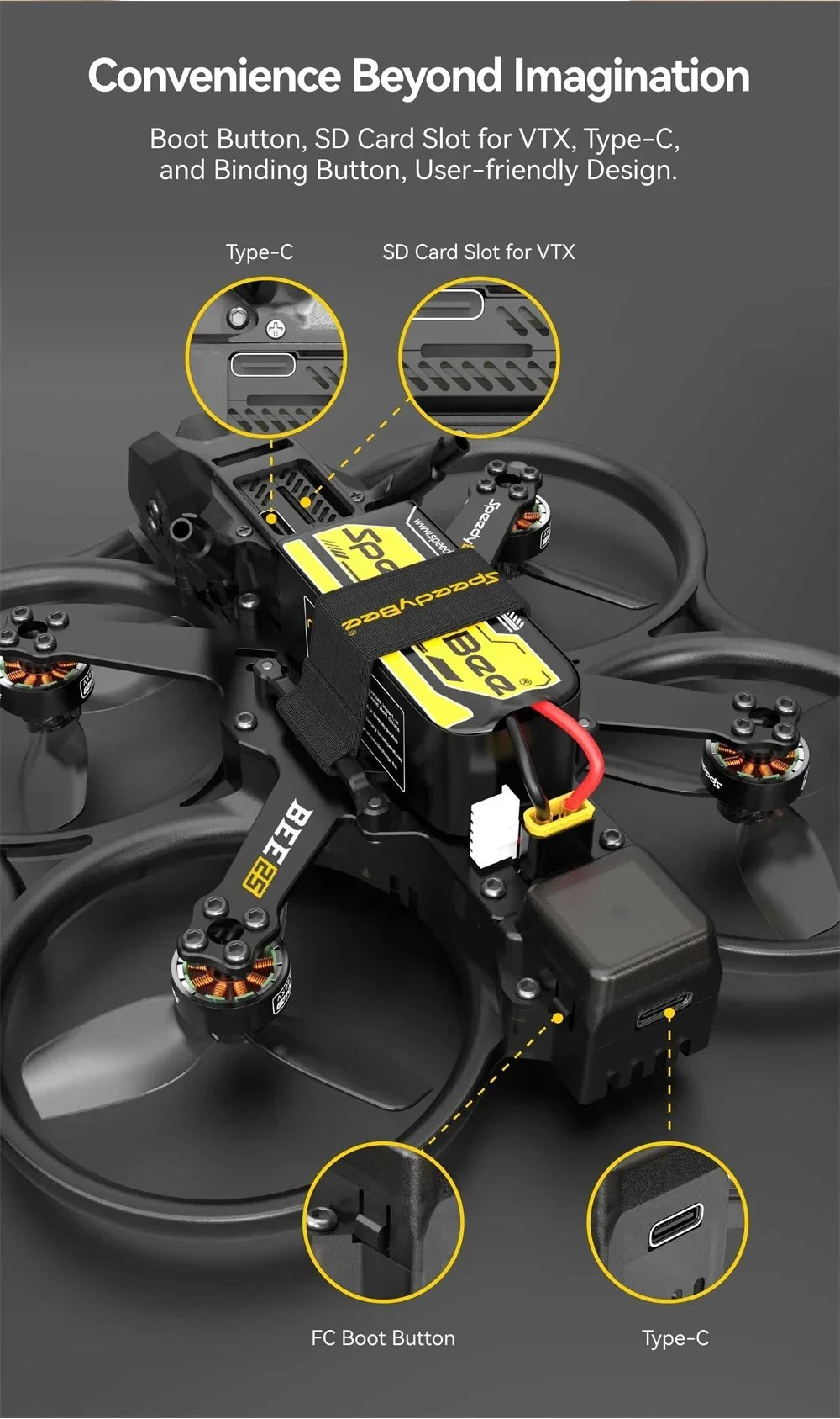 SpeedyBee Bee25 2.5inch HD FPV Drone ELRS 2.4G/PNP/TBS Nano/Aluminum Upgrade Kit For O3/Link/Vista VTX RC FPV Cinewhoop Drone