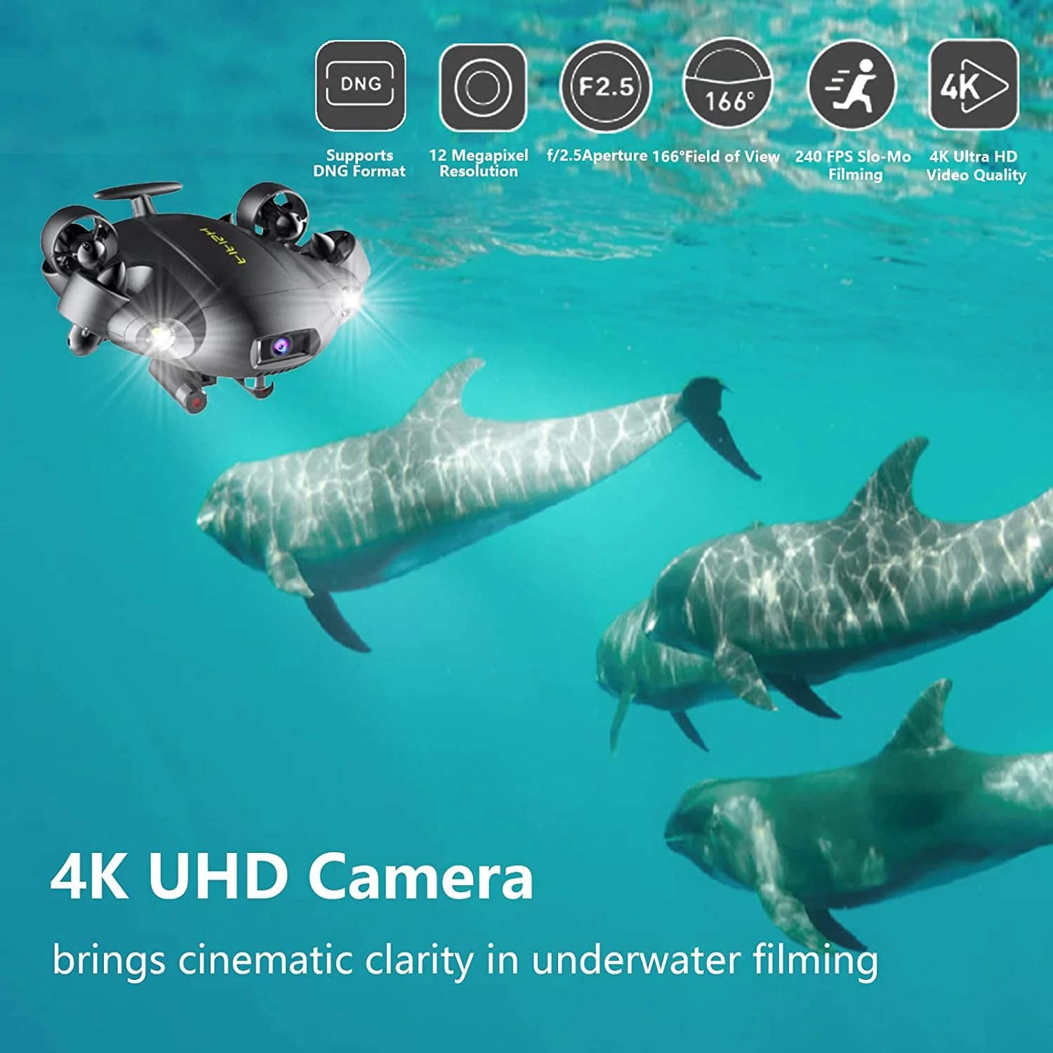 Camolech Fifish V6E Mini Rov Submarine Diving Underwater Drone with 4K Camera 14400mAH 6000 Lumen VR Underwater Robot for Rescue