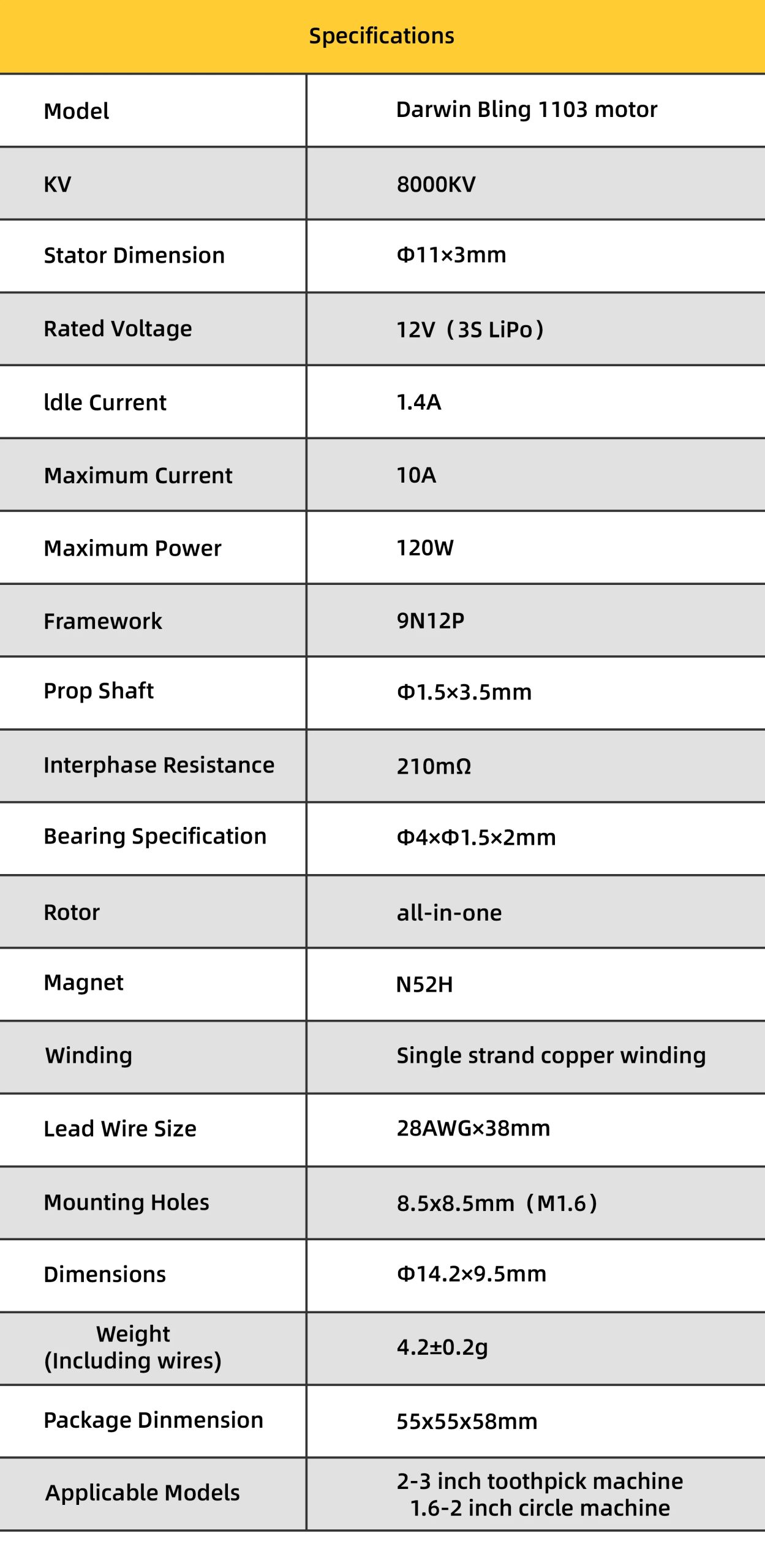 DarwinFPV TinyApe Freestyle 1103 8000KV Brushless Motor FPV Racing Drone RC Quadcopter Parts