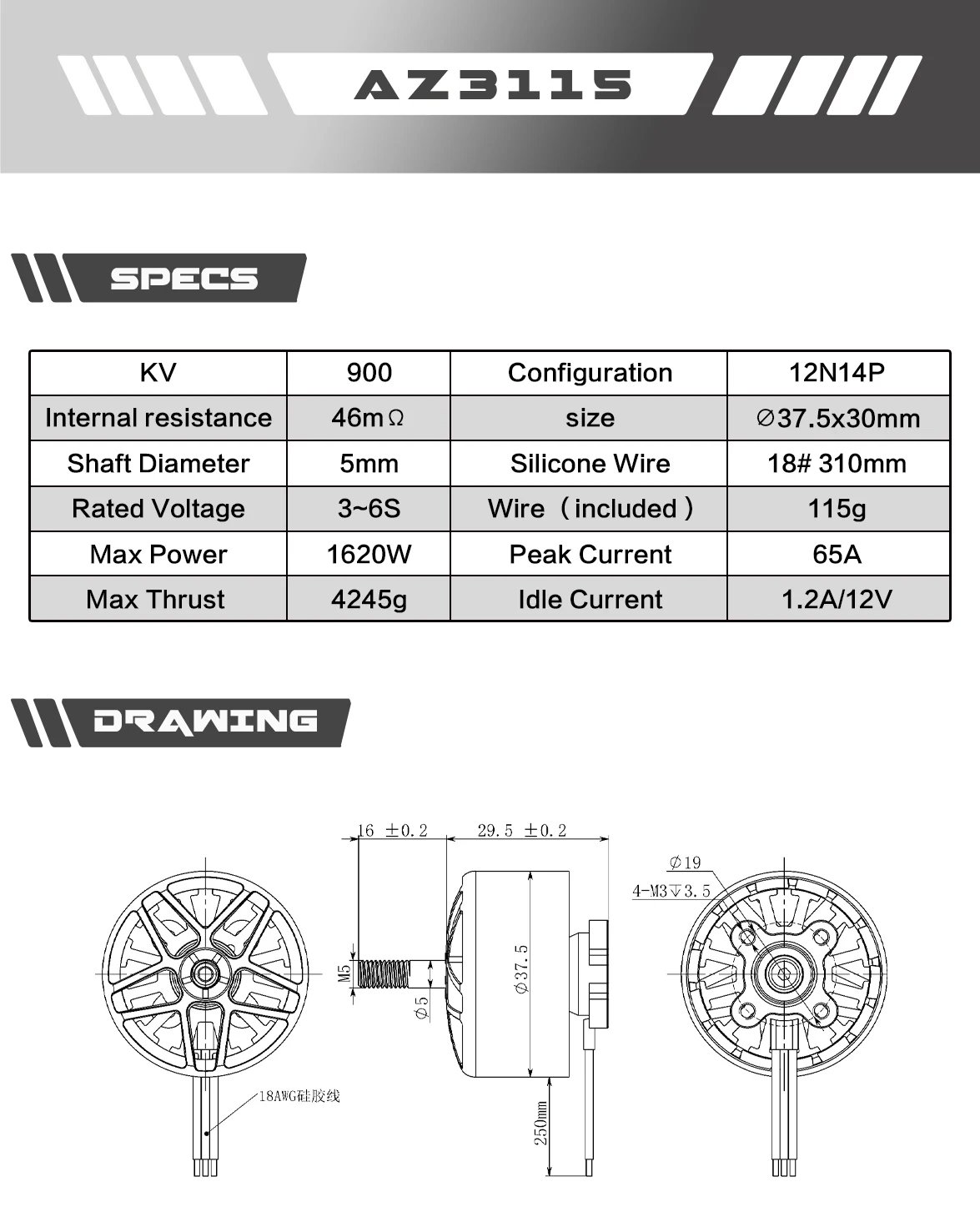 AxisFlying AZ3115 900KV 3-6S Brushless FPV Motor for 9-10 inch FPV RC Drone FPV Freestyle Quadcopter Diy parts